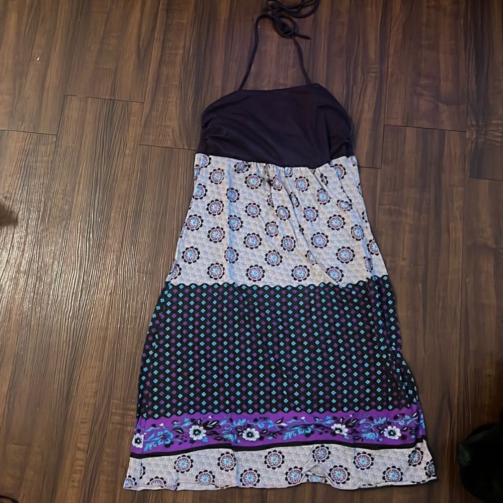 Purple Quilted Pattern Halter Dress - Summer Dress - Tie at Neck